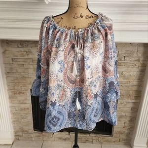 Indigo rose paisley boho ruffle sleeve‎ blouse plus size 2X new!!!